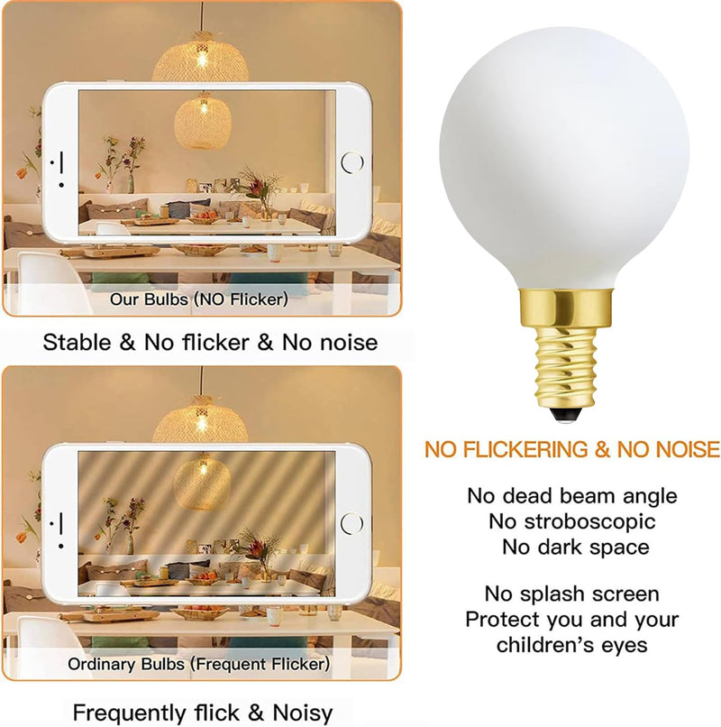 XININSUN Frosted G16.5 globe light bulb,e12 Round Candelabra Bulb 60 watt,6W Chandelier Light Bulbs,Milky White Candelabra LED Bulb,Dimmable,6W 2700K Warm White 600lm,6Pack 6W=60W-2700K