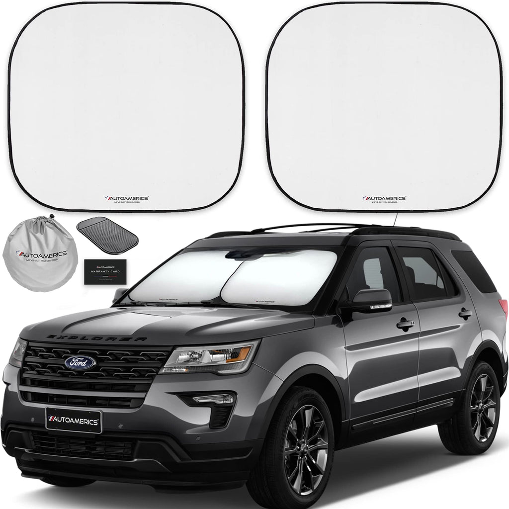 Autoamerics Windshield Sun Shade 2-Piece Foldable Car Front Window Sunshade for Most Sedans SUV Truck - Auto Sun Blocker Visor Protector Blocks Max UV Rays and Keeps Your Vehicle Cool - Medium Fit STANDARD SILVER STANDARD (MEDIUM)