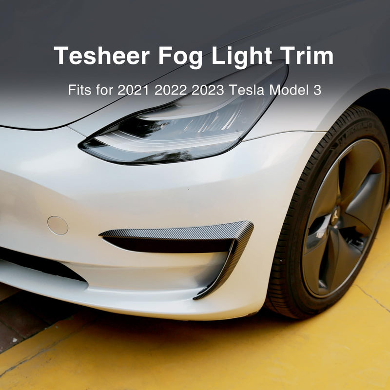 Model 3 Front Fog Light Trim Cover Carbon Fiber Fog Light Cover for Tesla Model 3 2019-2023 Eyebrow Spoiler Accessories Fog Lamp Frame Blade Trim (Matte Carbon Fiber) Matte Carbon Fiber