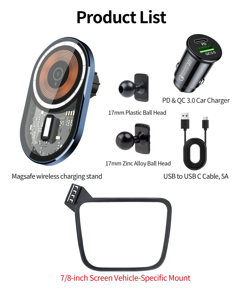 15W Wireless Charger Car Phone Holder for Chevrolet Equinox 2018-2024 | Malibu 2016-2025 7/8"Screen Magsafe Accessories Fast Charging Magnetic Cell Phone Holder Clip Compatible with iPhone Android 7/8-inch for 2018-2024 Equinox/ 2016-2025 Malibu