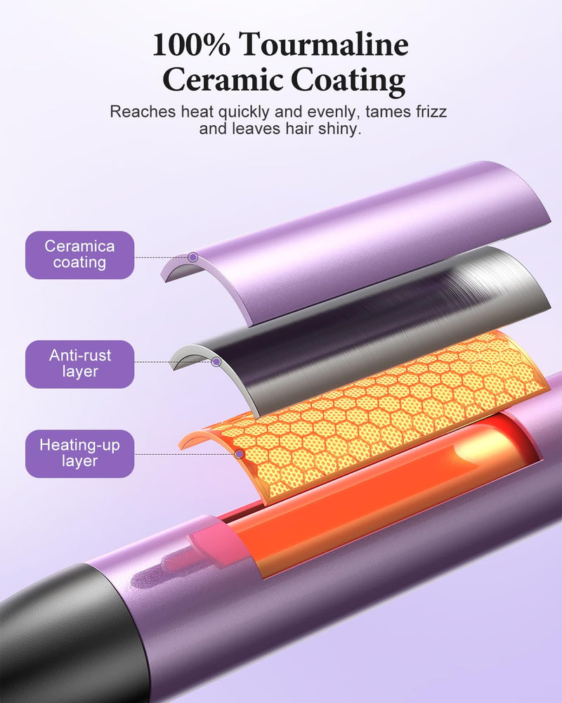 BESTOPE PRO 5 in 1 Curling Wand Set, Ceramic Interchangeable Barrels with Thermal Brush & Straightener, 13 Temp LED Display, Heat Resistant Accessory Kit Purple