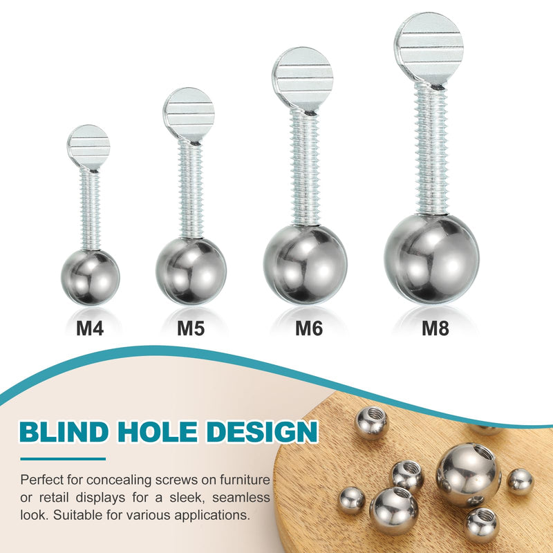 PATIKIL M6x50mm Ball Nuts Knob, 1pcs 304 Stainless Steel Round Solid Blind Hole Decorative Screw Cap Cover Machinery Handle Hardware 1