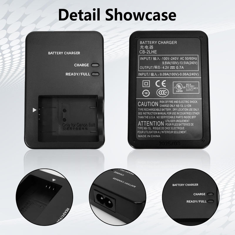 NB-13L Battery Charger Direct Plug-in/Wired Plug-in, Compatible with CanonCB-2LHE, G7 X Mark I1/IIl, G5 X, G9 X,SX740 HS, SX730 HS, SX720 HS, SX620HS, G1 X Mark Ill Camera (with Charging Cable)