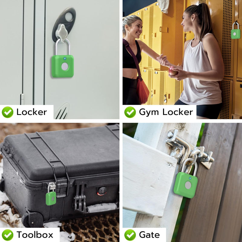 Fingerprint Padlock,Gym Locker Lock,Smart Padlock with APP Unlock,Fingerprint Lock USB Rechargeable for Gym Locker,Locker, School,Storage, Luggage Green