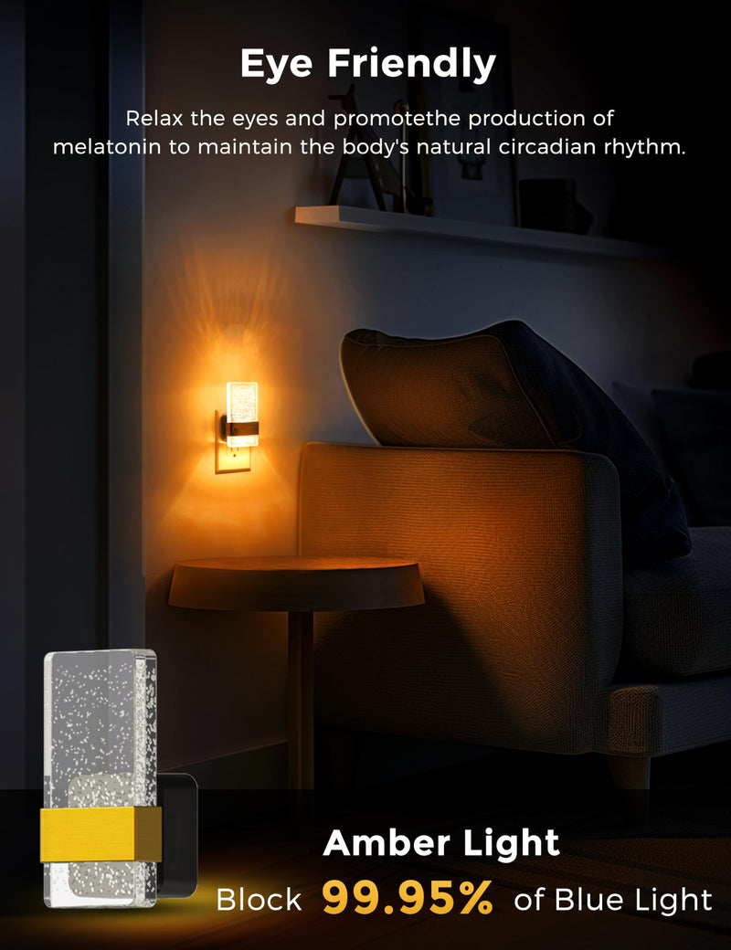 L LOHAS LED Night Light [2 Pack], Amber Night Lights Plug Into Wall, Dusk to Dawn Sensor, 0-100LM LED Dimmable Nightlight, Automatic Low Blue Nightlights for Kids, Bathroom, Hallway, Stairway 2