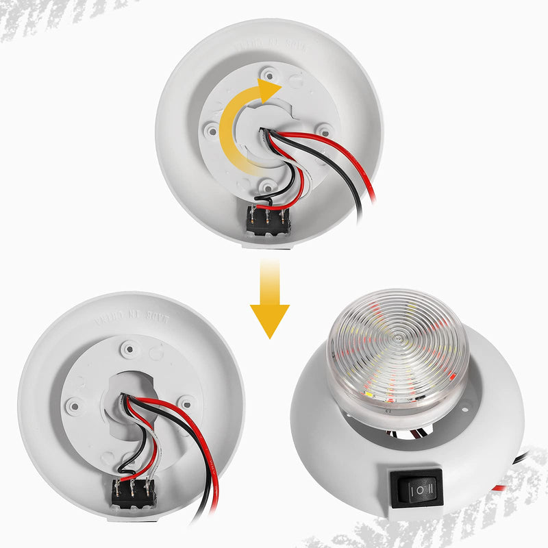 Partsam 1Pc 4 Inch Round LED Utility Dome Light Surface Mount for Home Truck RV Trailer Boat Aircraft Interior Light, 4" High Power White & Red LED Downlight, 3-Way rocker switch(White/Off/Red)