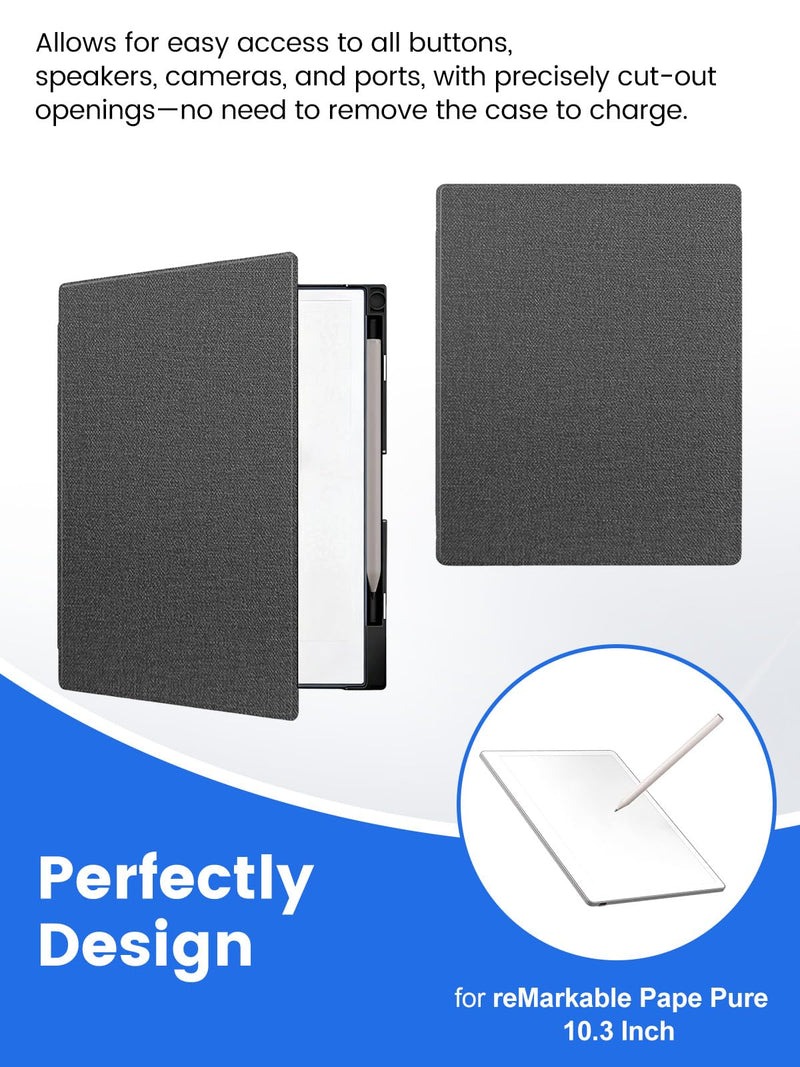 for Remarkable Paper Pure Magnetic Flip Case 10.3 Inch Tablet, Auto Sleep/Wake, Slim Faux Leather Cover with Pencil Holder, Lightweight Shockproof Protective Case (Gray,Woven) Gray,Woven