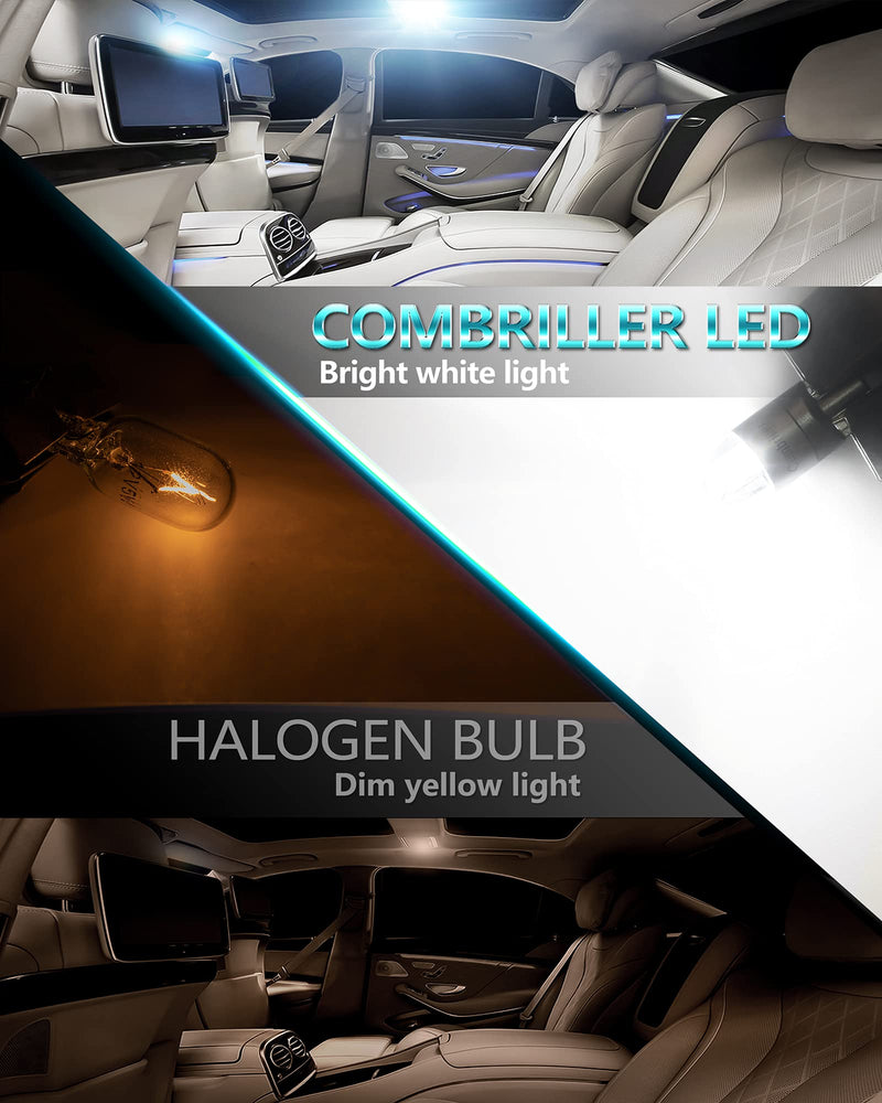 Combriller 194 LED Bulb 6000K White, Error Free 194 168 LED Bulb T10 2825 w5w Led Interior Car Lights for Car License Plate Light Dash Lights Interior Dome Map Door Marker Courtesy Light, Pack of 2