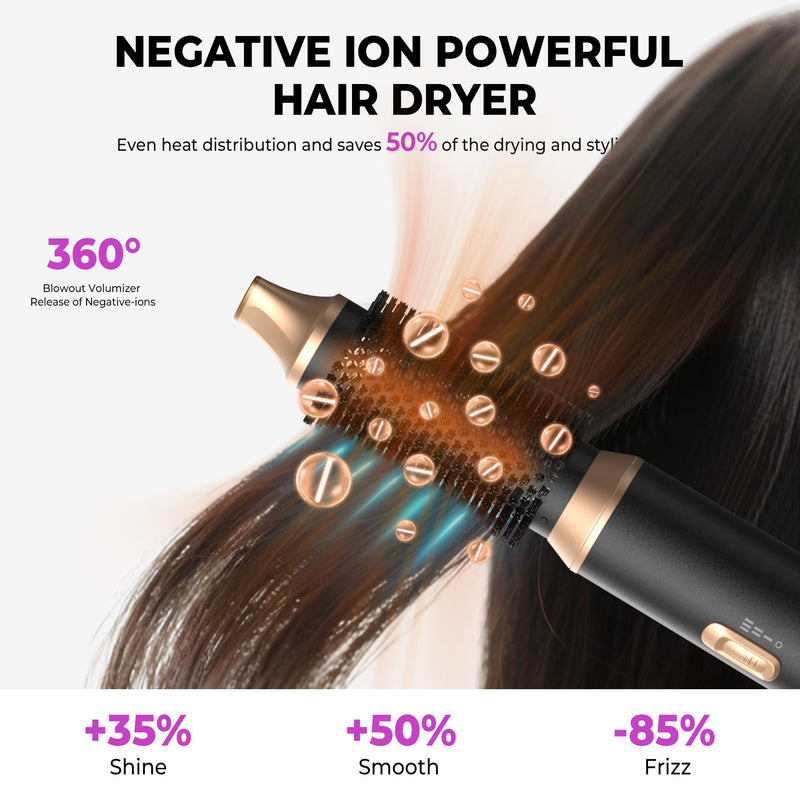UMIGA Hair Styler 5 in 1 Air Styler Hair Dryer Brush with Air Curling Wands Blow Dryer Hair Styling Tools Magic Multi Styler Hairstyler Airstyler Airbrush Curlers Straightening Brush, UK-Plug, Black