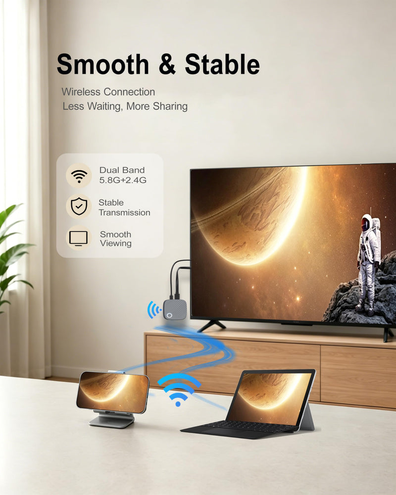 True 4K Wireless HDMI Display Dongle for TV, Screen Mirroring Adapter | Supports AirPlay Miracast DLNA. Cast screens from iOS Android Windows macOS to TV Projector Monitor. 2.4G/5G WiFi, 65 ft