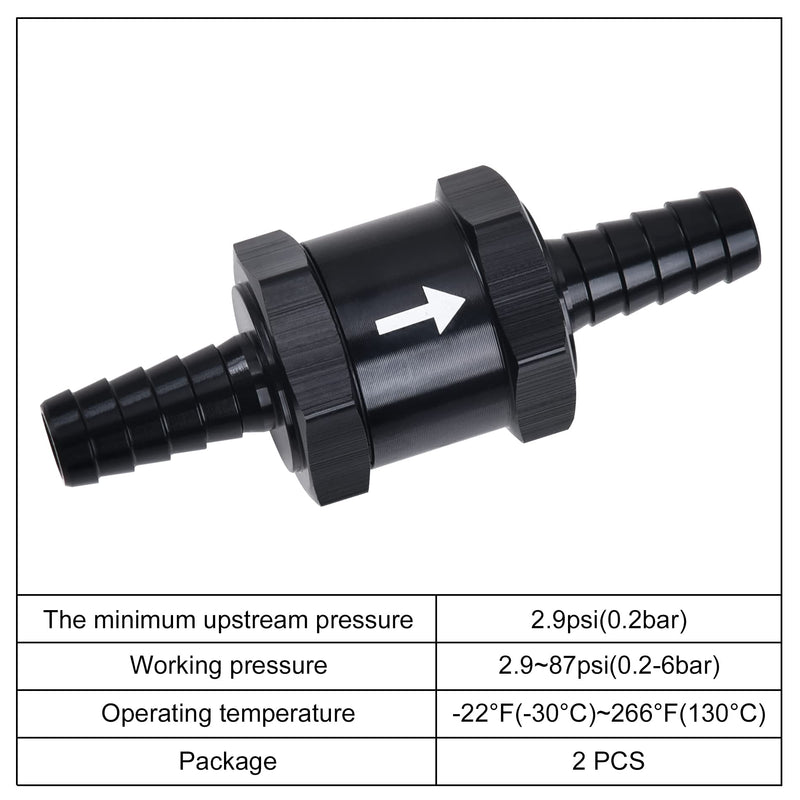 EVIL ENERGY 3/8" Fuel Check Valve One Way Inline Non Return Diesel Gasoline Black(10mm OD,4PCS)