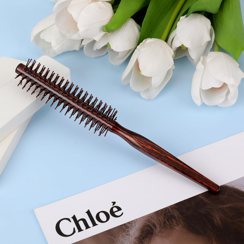 Small Round Hair Brush for Blow Drying, 1 Inch Mini Quiff Roller With Pear Wood Handle and Ball Tip Nylon Bristles, Curling Styling Brush for Women and Men's Beard