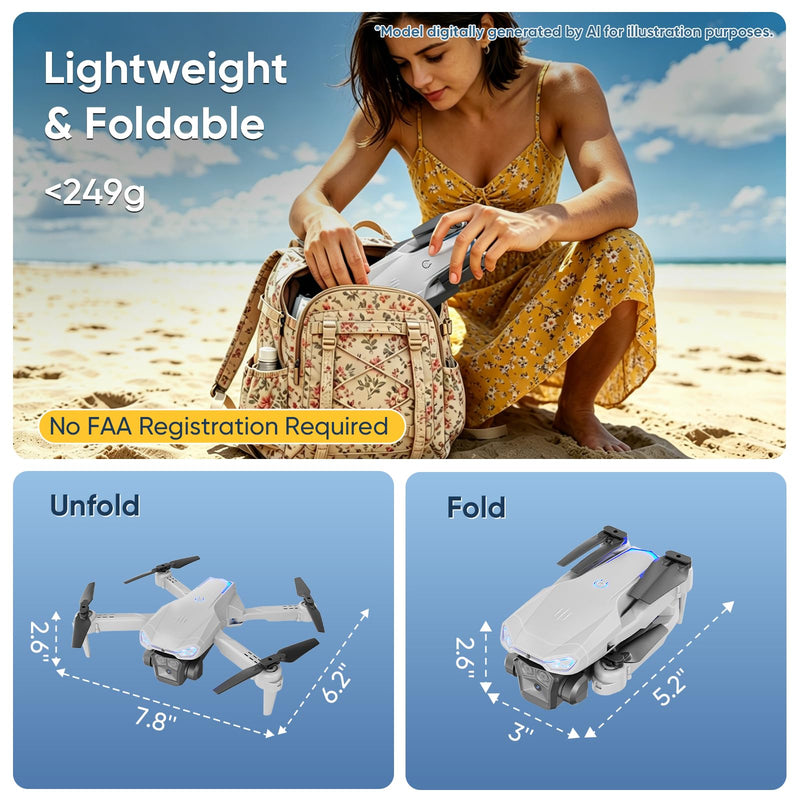 1080P Drone with Camera for Kids & Adults Beginners, Foldable FPV Quadcopter with One Key Takeoff/Landing, Gesture Control, 360° Flips, 2 Batteries, Toy Gift for Teen Boys and Girls