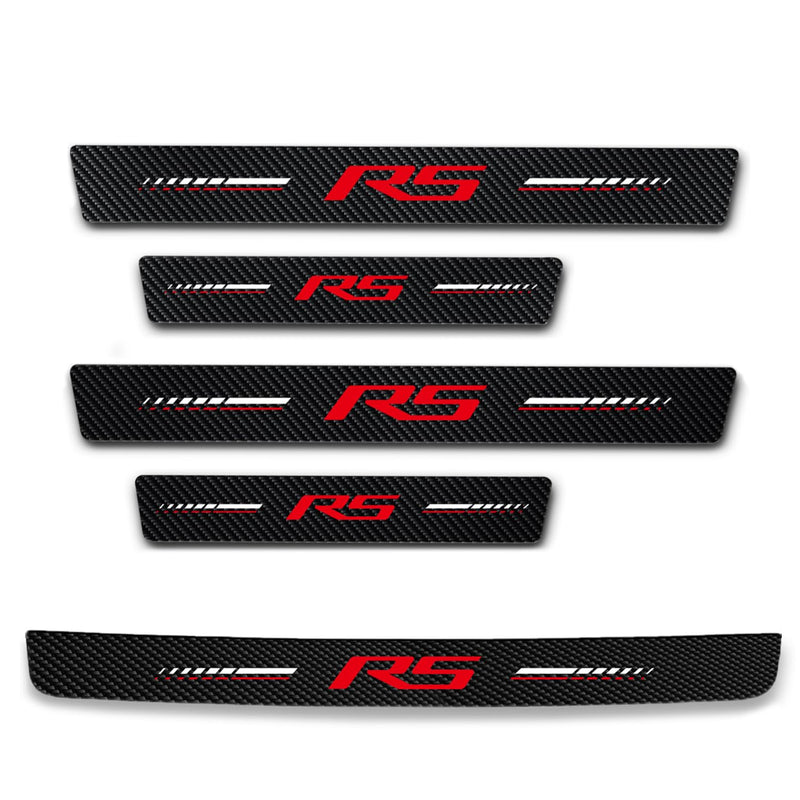 5Pcs Door Sill Plate Protectors Compatible with Chevy Camaro RS Car Accessories, Carbon Fiber Leather Door Sill Stickers for Camaro RS Auto Accessories 5PCS - Combo Red RS