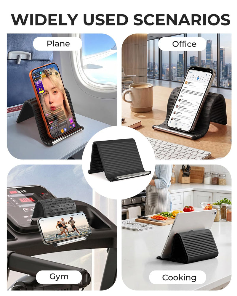 2026 Airplane Phone Holder, Flexible Silicone Portable Phone Stand | Foldable for Desk Bed Office, Travel Essentials Hands Free Mount for iPhone Tablet Laptop,Anti-Slip & Scratch-Resistant Black