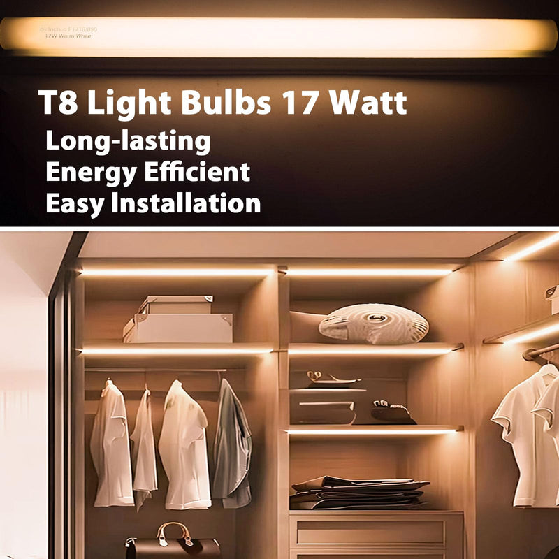 Konideke 24 inch F17T8/830 17 Watts Light Bulb Warm White, 2 Foot Straight Fluorescent Tube T8 Tube Light F17T8/WW, 1500 Lumen G13 Medium Bi-Pin Cap 8 Pack