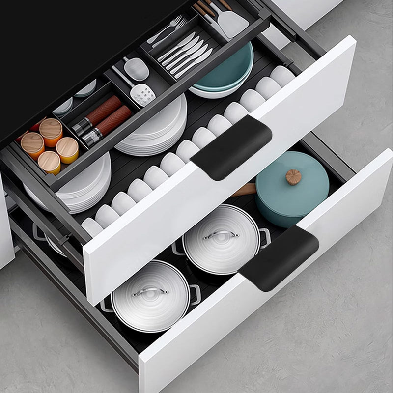 MOROBOR 16 Pack Finger Edge Pull, Self-Stick Instant Cabinet Drawer Pulls Concealed Drawer Pulls Modern Style Drawer Handle for Cabinet Hardware Drawer Wardrobe, 80mm/Black Black-16PCS
