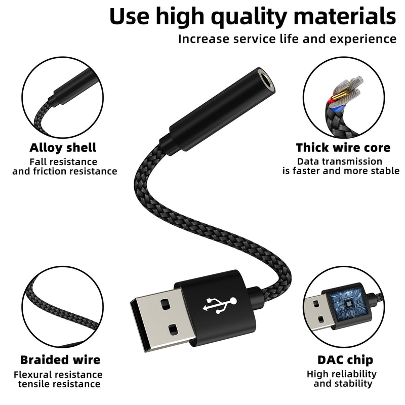 3.5mm to USB Adapter Audio Jack AUX Headphone Sound Cable Pc Microphone External Headset Converter Auxiliary DAC Input Port Stereo Cord Dongle Interface Male Replacement Speaker for Apple