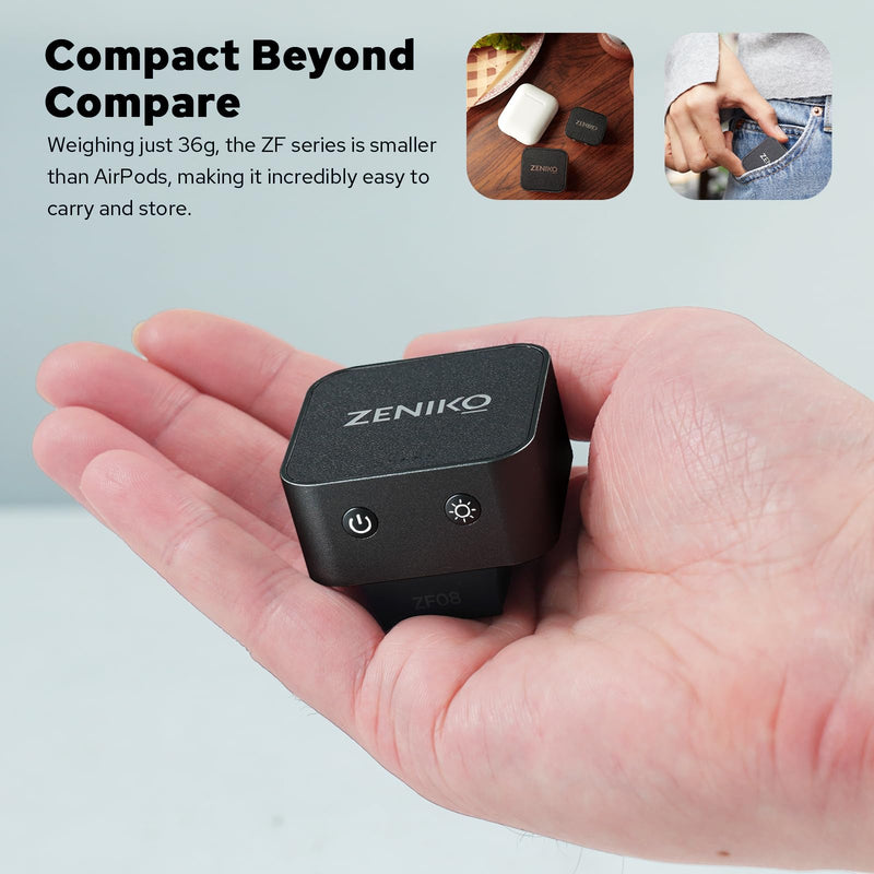 Zeniko ZF08 Aluminum Mini On‑Camera Flash for Canon Nikon Sony Fuji(Black) | 440 Full-Power Mini Speedlite,Universal Hot Shoe, 470mAh Battery, CCT 6500K±200K, Travel Vlog Portrait Photography Accessory Black