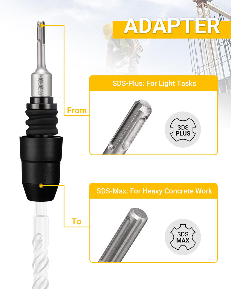TGFTGF SDS-Plus to SDS-Max Adapter, 8-1/4" Alloy Steel Adapter for Rotary Hammer Drills - Durable Drill Bit Adapter for Concrete and Demolition Work, HOME, DIY, Gift for Men, Friend, Family