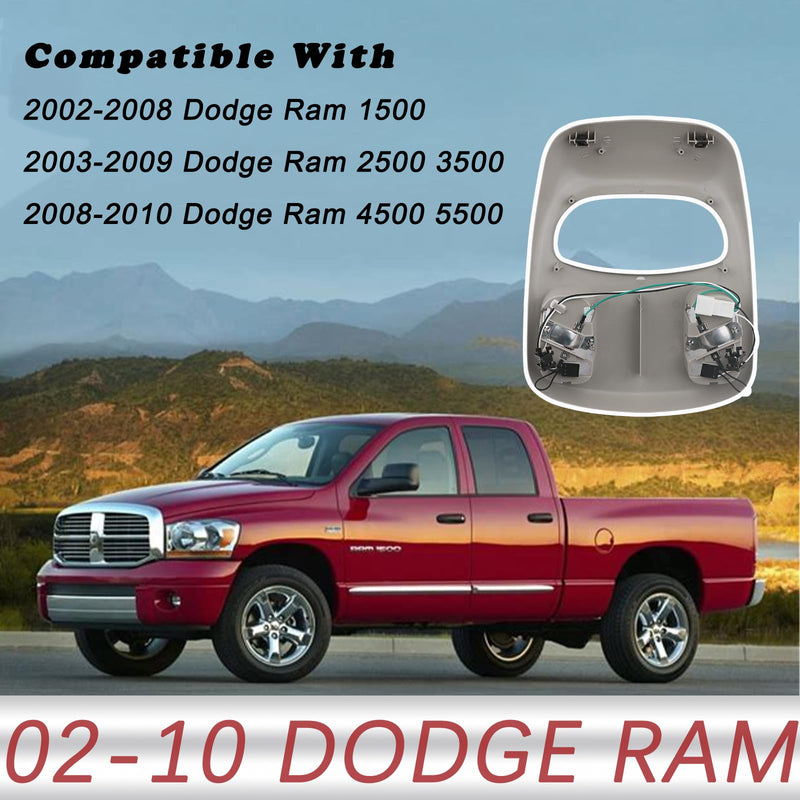 TQPONLY Upgraded Dome Map LED Reading Light Lamp Overhead Console Compatible with Dodge Ram 1500 2500 3500 4500 5500 Replaces 1DK78BD1AA Gray-LED Lamp Assembly