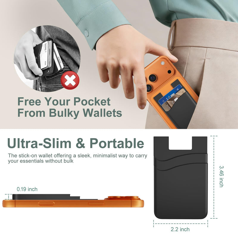 Sticky Card Holder for Back of Phone,3Pack Adhesive Phone Card Holder | Double Storage Cell Phone Wallet Stick On Credit Card Case,Adhesive Card Pocket for iPhone,Galaxy,Android Smartphones Black x3