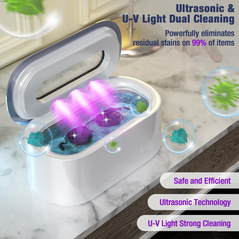 Ultrasonic Jewelry Cleaner, 48KHz Professional Ultrasonic Cleaner for Eyeglasses, Rings, Retainers, Dentures, 30W Jewelry Cleaner Ultrasonic Machine with Dual Cleaning Modes, White Pure White