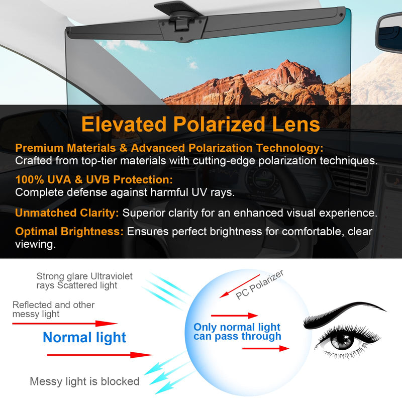 Veharvim Sun Visor Extender for Cars, Polarized Car Visor Extender Sun Blocker UV400, Adjustable Visor Extension for Car Visor, Clip on, Universal (Large(1 Pack)) Large(1 Pack)