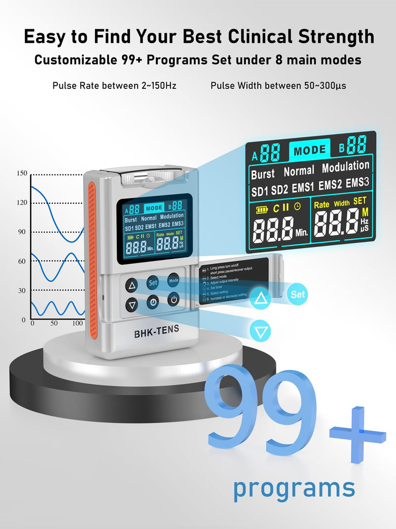 2025 TENS EMS Unit Muscle Stimulator for Back Pain Relief, Upgraded Color LCD TENS Machine for Chronic Pain, Muscle Relaxation, Home Use. with 8 Customizable Pulse Modes, 8 TENS Pads, 40 Intensitys 800 Silver