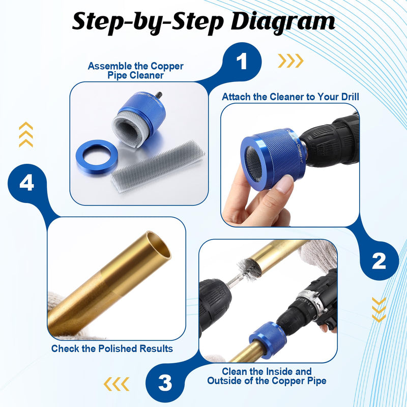 Copper Pipe Cleaner for Drill Set Includes External Stainless Steel Wire Bore Brushes, Internal Tube Cleaning Brushes, Replacement Plumbing Tools (1/2", 3/4", 1",Blue) Blue 1/2", 3/4", 1"