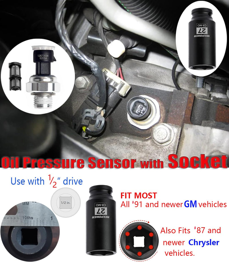 12677836 Oil Pressure Sensor for Chevy Silverado 1500 2500 3500,Express,Corvette,Suburban Avalanche Impala Tahoe, for GMC Sierra,Savana,Yukon,Envoy 2002-2008 12677836 Oil Pressure Sensor