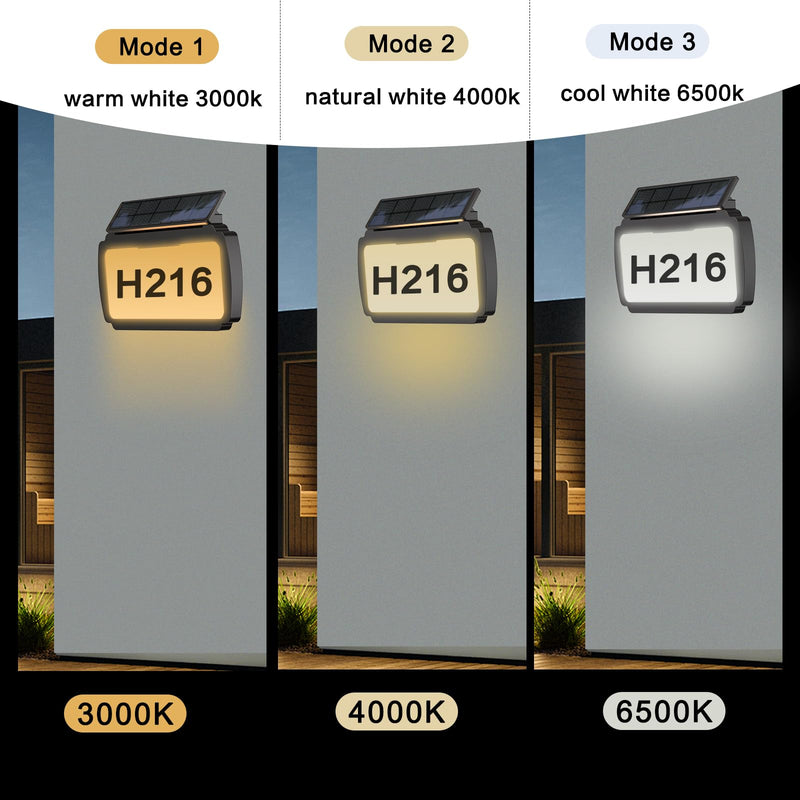 Solar Address Sign, Mailbox Numbers with 3 Mount Options, House Number Sign with 3 Color Options, IP54 Waterproof Solar House Numbers for Outside, Light on One Side, Only Lighted Plaque, Not Mailbox