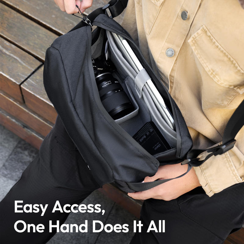 ULANZI BP11 8L Camera Sling Bag with Tripod Holder Everyday Carry | Lightweight Splash-Proof Anti-Theft Crossbody for DSLR/Mirrorless/ Laptop,Customizable Front Patch Pocket for Travel,Hiking