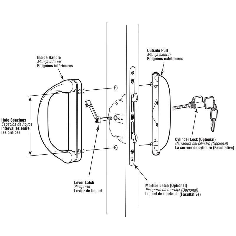 Prime-Line C 1275 Diecast, White, Outside Patio Door Pull with Latch (Single Pack) D-handle