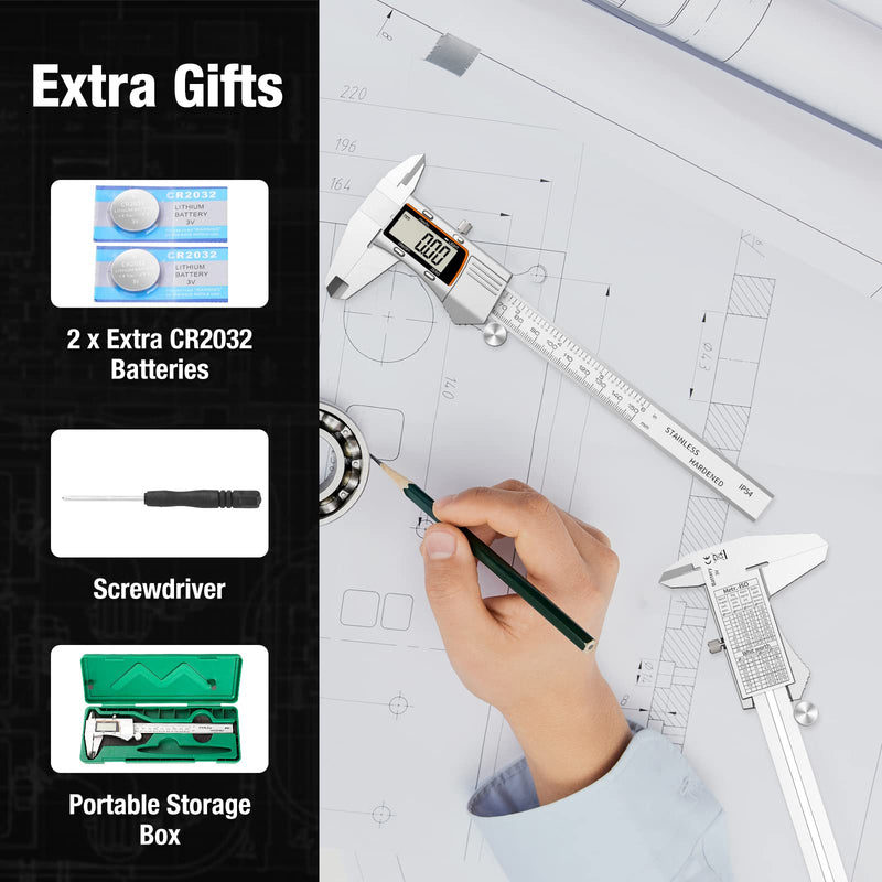 Digital Caliper 12 inch 300mm Micrometer Caliper All Stainless Steel Electronic Diameter Measuring Tool with Large LCD Screen for Household/Jewelers/DIY