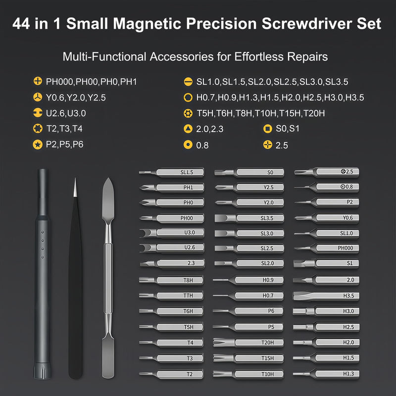 44 in 1 Small Magnetic Precision Screwdriver Set with Case, 360° Spin Handle DYI Mini Multifunction Screwdriver Bit Kit, Repair Tool Kit for Electronics,Phone,Laptop,Macbook,PC,Watch,Eyeglass,jewelry 44 in 1