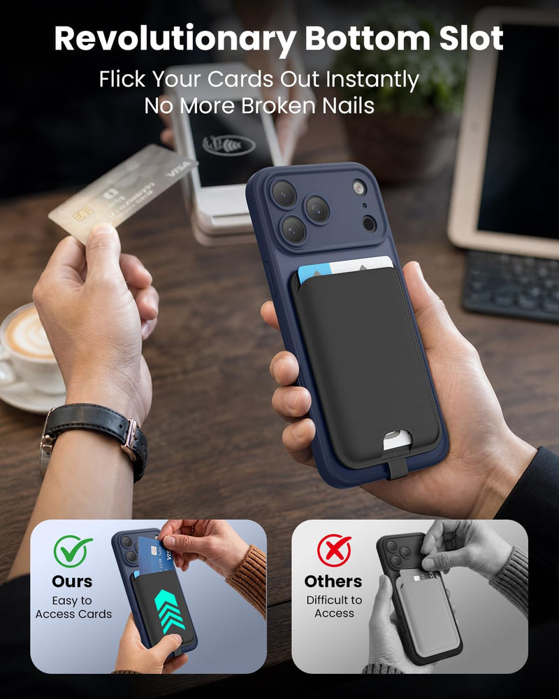 FlyReal for MagSafe Wallet, with Anti-Loss Lanyard, Black | with Bottom Slot, RFID Blocking, Magnetic ring, Card Holder for iPhone 17/16/15/14/13/12 Series, Pro/Promax, Partial Samsung