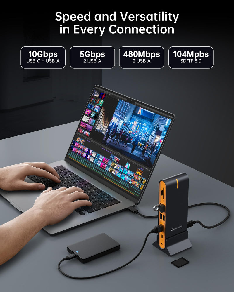 NOVOO 15-in-1 Vertical/Horizontal USB C Docking Station Triple Monitor – 8K@30Hz DP, Dual 4K@60Hz HDMI, 10Gbps USB-A/C, SD/TF, 1Gbps Ethernet,Dual Monitor Adapter Dock for MacBook, Windows Laptops 15 in 1
