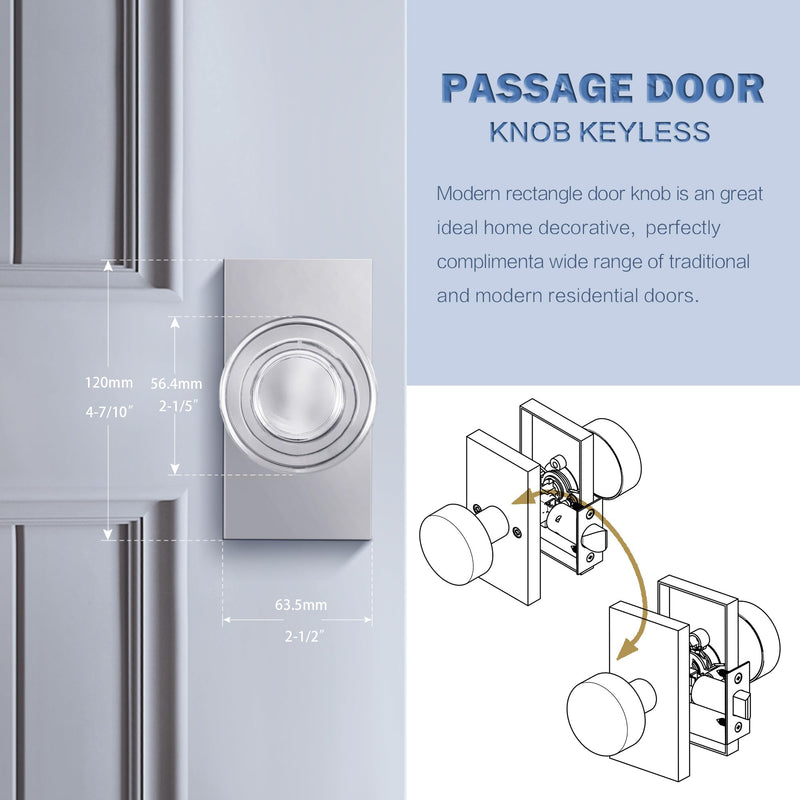 Passage Glass Door Knob Interior Crystal Door Knobs for Hall Closet, Polished Chrome Passage 1 Pack