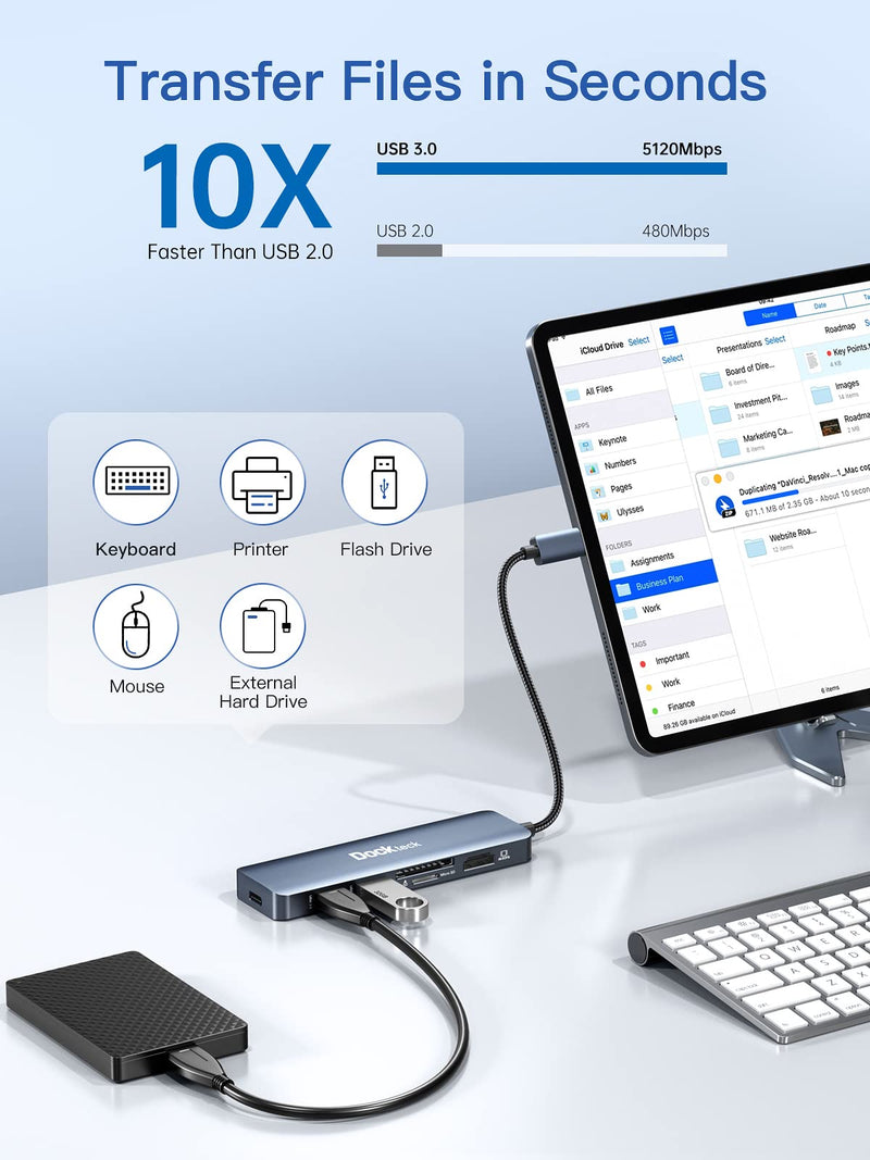 USB C Hub Multiport Adapter - Dockteck 6 in 1 USB C Dock with 100W PD, 4K 60Hz HDMI, USB 3.0, SD/TF Card Reader, USBC Hub for MacBook Pro Air Microsoft Surface Pro 4K@60Hz