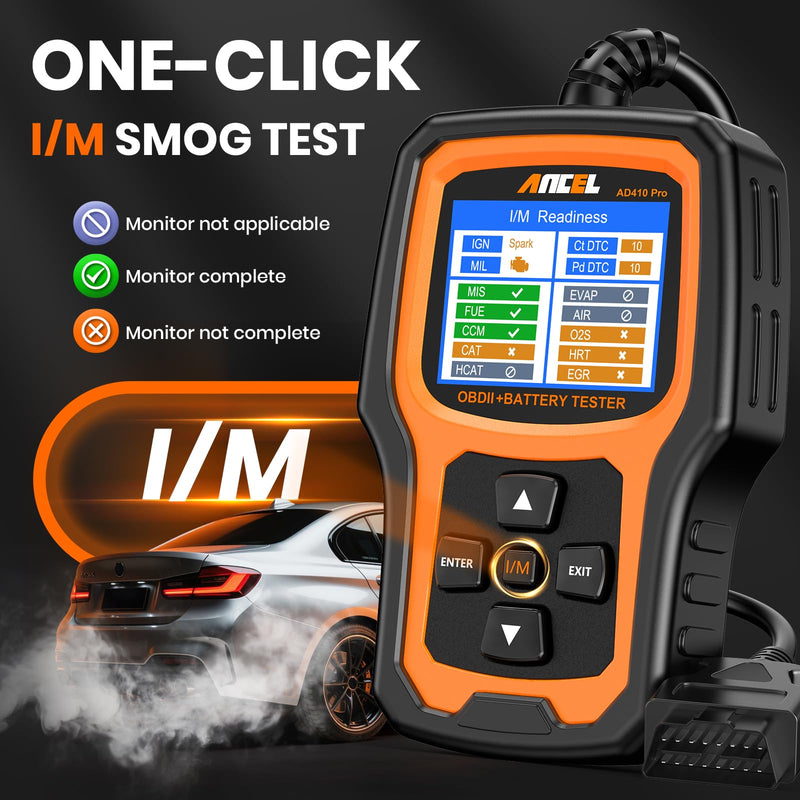 ANCEL AD410 PRO OBD2 Scanner and Battery Tester,2-in-1 Car Diagnostic Tool,Check Engine Light,EVAP Test,Live Data,6V/12V Battery Analyzer with Cranking & Charging System Test for Car Motorcycle yellow