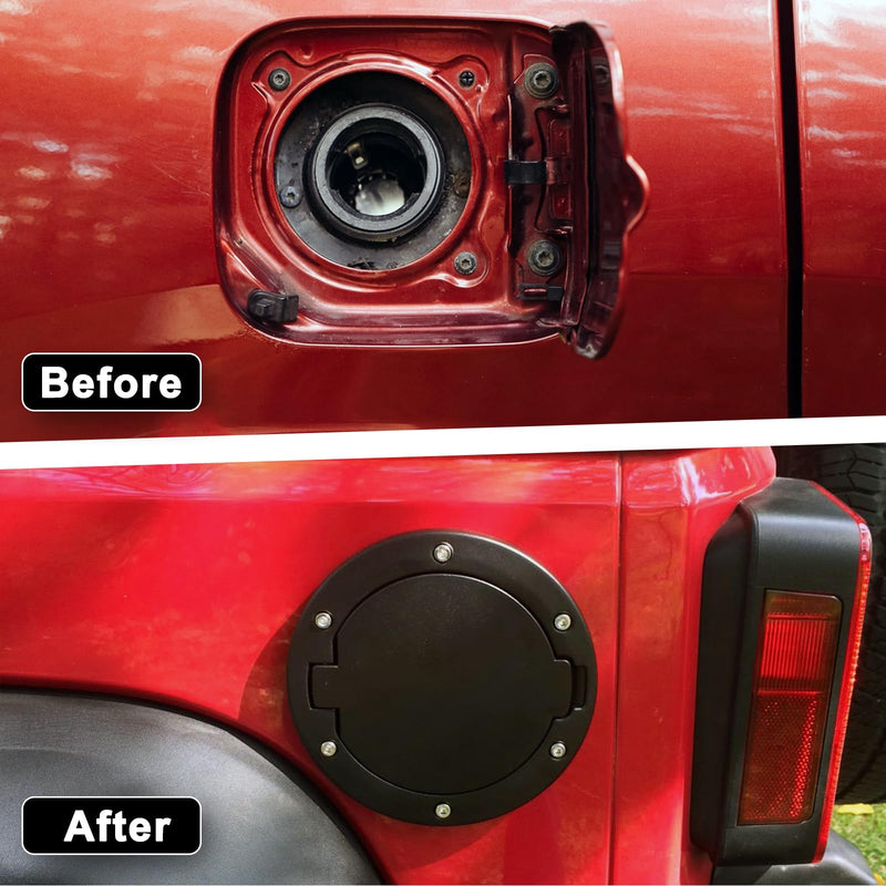 MuHize Aluminum Gas Cap, Fuel Filler Door Cover for 2007-2018 Jeep Wrangler JK Rubicon Sahara & Unlimited Accessories 2 Door & 4 Door, Tank Cap Cover(NOT fit 2018 JL) for JK 2007-2018