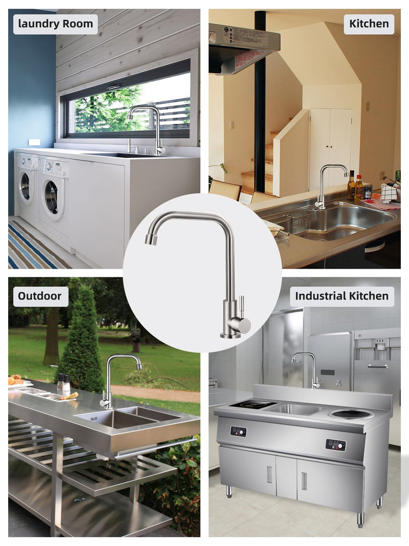 Cold Only Water Faucet Single Hole Kitchen Sink Faucet SUS304 Stainless Steel Brushed Nickel