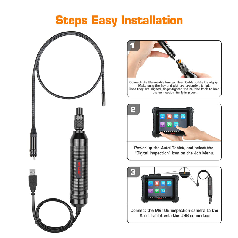 Autel MaxiVideo MV108S Digital Inspection Camera, 2026 8.5mm 1080P HD Semi-Rigid Snake Camera, IP67 Waterproof USB Borescope Industrial Endoscope w/LED Light, Upgrade of MV108 MV105S MV105