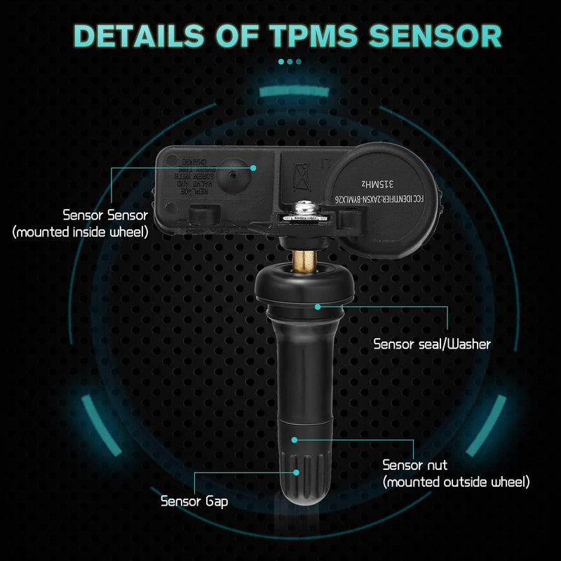 Tire Pressure Monitoring System(TPMS) Sensor for Chevy Aveo Camaro Cruze Equinox HHR Impala Malibu Silverado Traverse Tahoe Express, GMC Cadillac Buick (13586335 315MHZ TPMS)