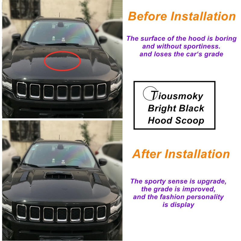 Hood Scoop Car Hood Vent Universal Air Intake Grille Inlet Trim Decor Cover Turbo Bonnet Vent Cover Accessory (Black) Black
