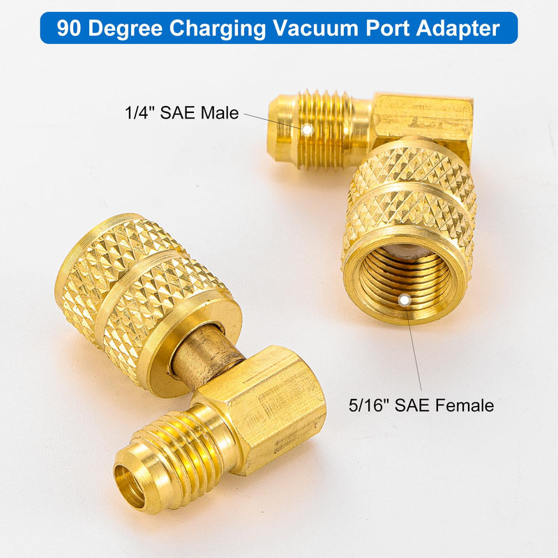 R410A Mini Split Adapters, R410A Charging Vacuum Port Adapter Kit with 45 and 90 Degree Charging Vacuum Adapter 5/16" Female to 1/4" Male (2 Angled + 2 Straight +2 Elbow) 2 Angled + 2 Straight +2 Elbow
