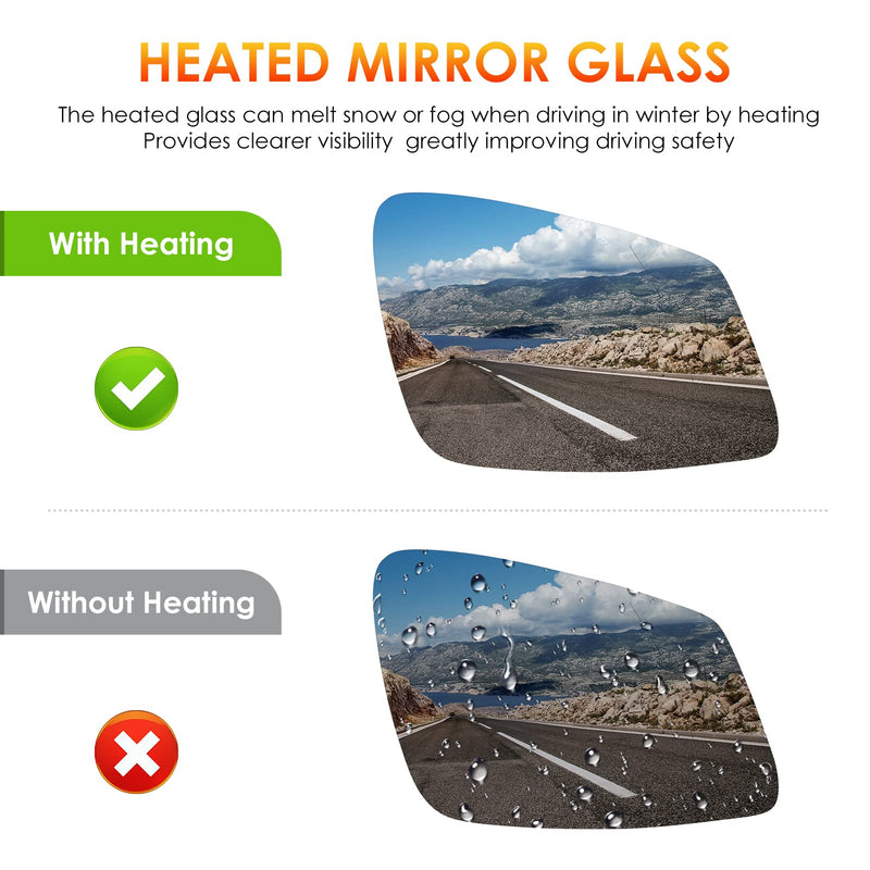 Right Passenger Side Mirror Glass Replacement for 2009-2019 BMW M2-M7 Series, F20 F22 F30 F32 F34 F36 F80 228i 320i 328i 330i 335i 428i 430i 435i 535i 550i 640i Rearview Heated Mirror Glass