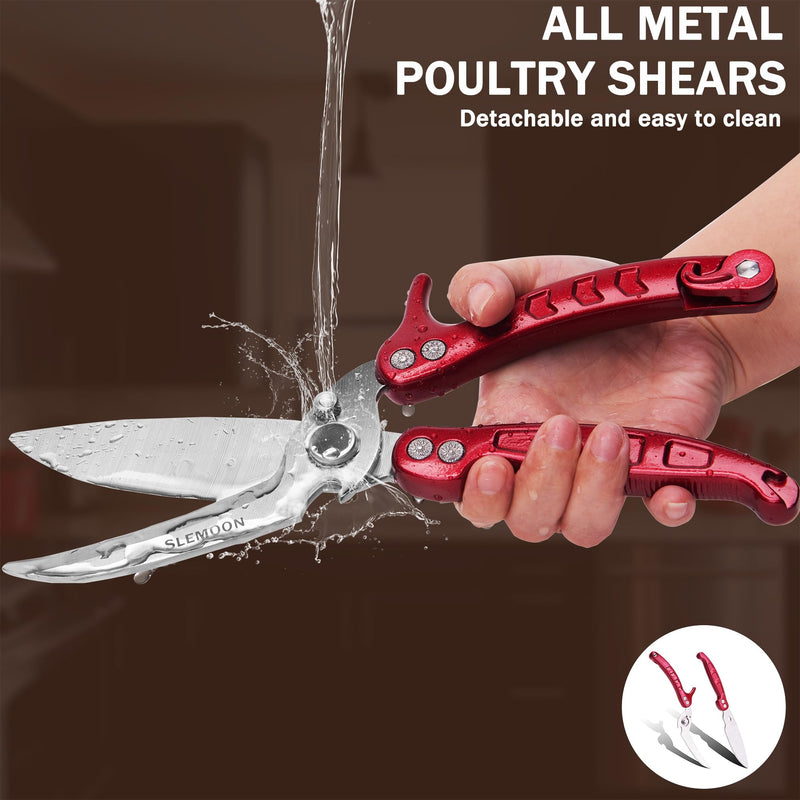 Kitchen Shears Heavy Duty Poultry Shears Meat Cutting Dishwasher Safe and Stainless Food Kitchen Scissors for Chicken Turkey Thanksgiving,Burgundy Burgundy