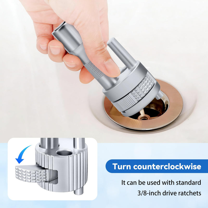 97258 Tub Drain Removal Tool for 3/8" Tub And Sinks Drain Extractor Tool - Easy Plumbing Repairs Drive Ratchet Wrench